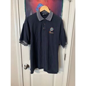 Vintage Dynasty Miami Dolphins Polo Shirt Mens Large Navy Blue NFL Embroidered